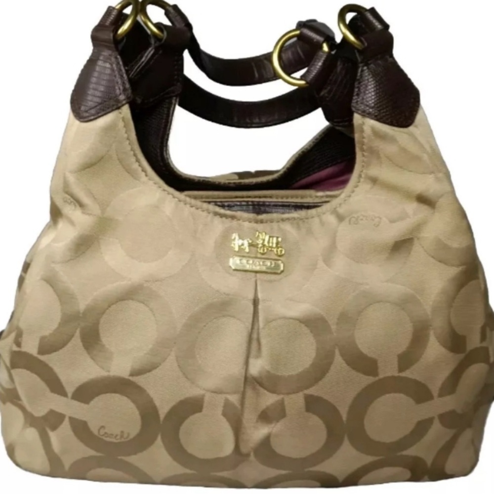 Coach Madison Maggie Op Art Tan C Jacquard 21125 Shoulder Bag Khaki Brown Medium